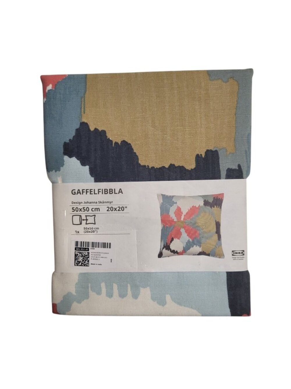 IKEA Gaffelfibbla Pillow Cushion Cover Multicolor Floral 100% Cotton 20"x20"